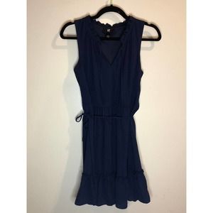 Navy Ruffle Tie Sleeveless Iz Byar Career Work Casual Preppy Dressy